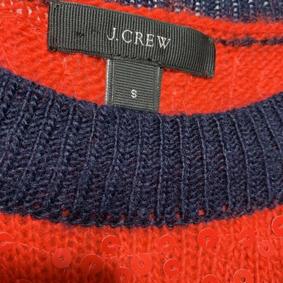 J. CREW Red Sequin Sweater Navy Trim S - Picture 3 of 5